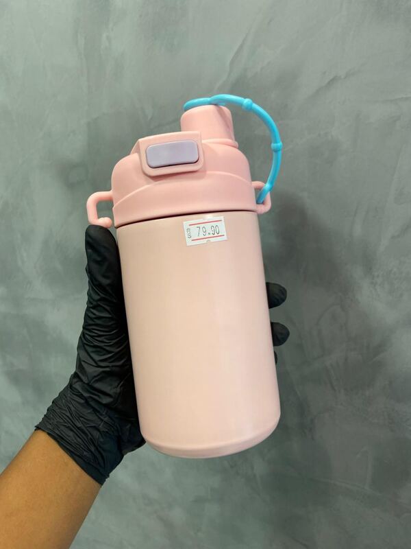Garrafa Térmica Rosa Claro com Alça Azul